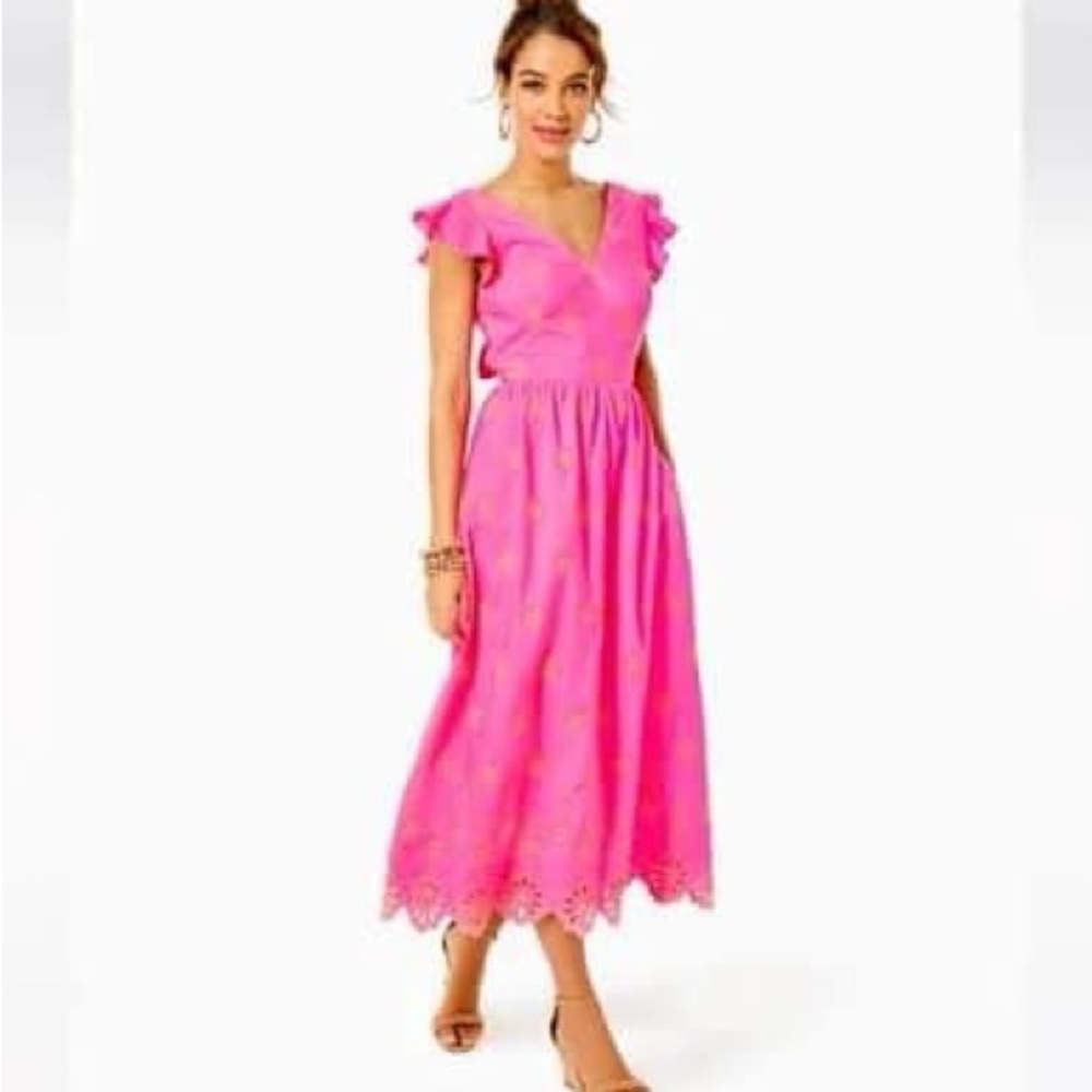 Brand New Lilly Pulitzer Lillyanne Flutter Sleeve Dress in Aura Pink Size 6